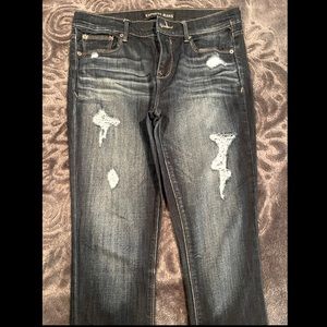 EXPRESS JEANS: Legging, Mid-Rise, Size: 8 R, Dark blue